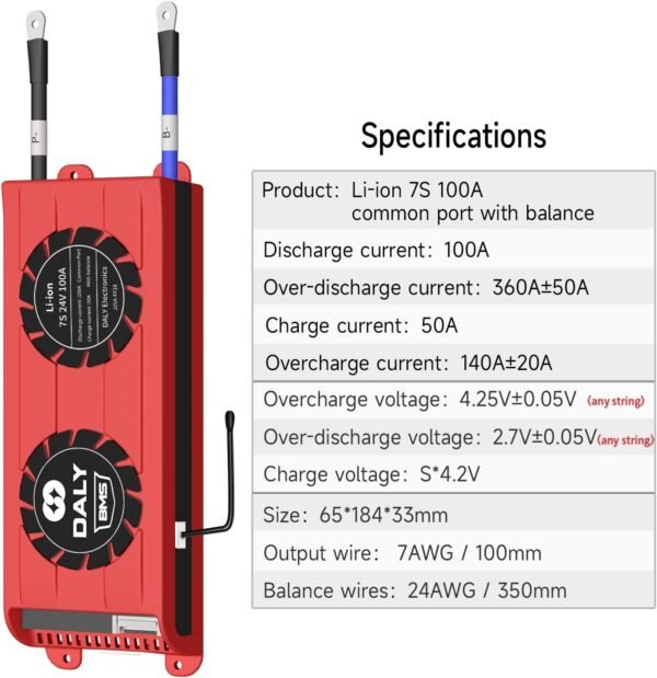 DALY 7S 24V 100A Li-Ion BMS – Smart Battery Management with Balance, Cooling & Protection - Image 3