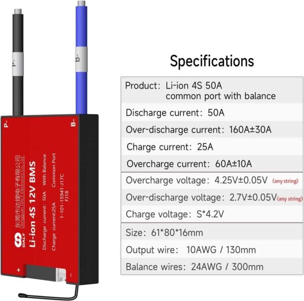 DALY 4S 12V 50A BMS with NTC Sensor – Advanced LiFePO4 Battery Protection Board - Image 2