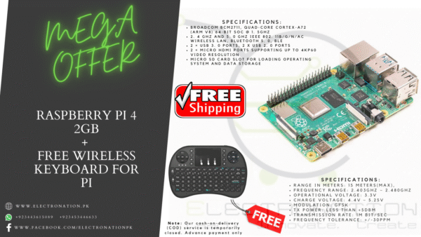 Raspberry Pi 4 2GB with Free Wireless Pi Keyboard